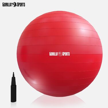 Фітбол GORILLA SPORTS 75 см червоний, анти-вибуховий, до 500 кг, з насосом, для йоги, фітнесу, офісу