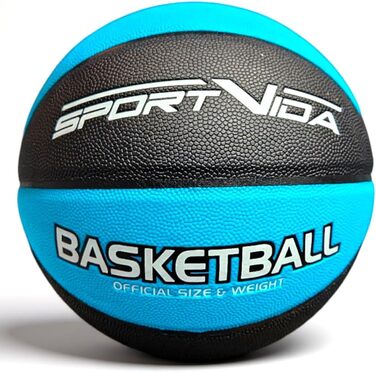 М'яч для баскетболу SportVida, розмір 7 - для гри в приміщенні та на вулиці, з преміум-шкіри PU, антиковзкий, для вулиці та залу, офіційний розмір (75-78 см), чорно-синій