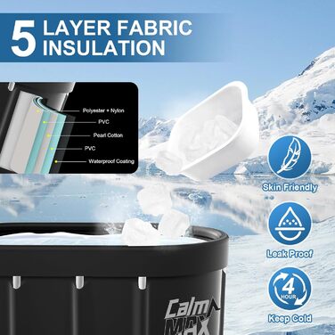 Ванна для криотерапії CalmMax Ovale - 450 л, переносний бак для холодної води, 5 шарів, 105 см, для спортсменів