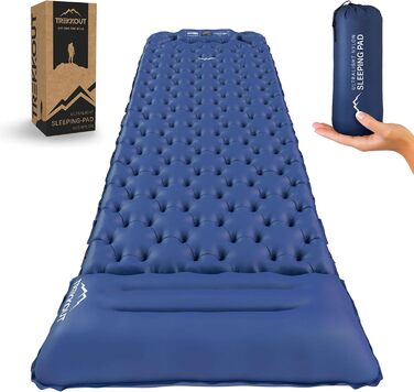 TREKKOUT Ultraleichte Isomatte з подушкою | Легка надувна туристична матрац для кемпінгу, подорожей та відпочинку | З інтегрованою помпою, водонепроникна, для одного спального місця