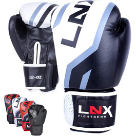 Боксерські рукавички LNX Level 5 16 Oz чорні/білі для кікбоксингу, боксу, муай-тай, K1, MMA, тренувань і спарингів для чоловіків та жінок