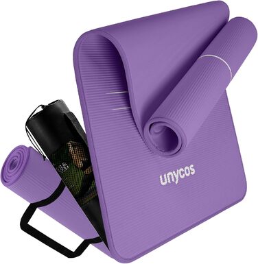 Килимок для йоги Unycos: антиковзаюча поверхня, висока щільність 6/10/15 мм, з сумкою, для пілатесу та фітнесу, колір ліловий, розмір 183*66*1 см.