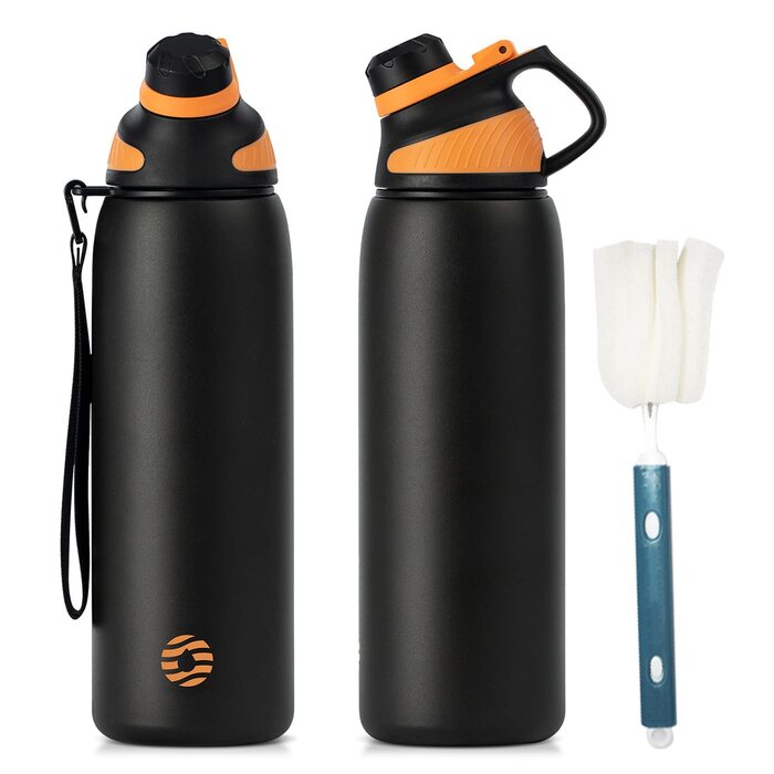 Фляга спортивна Fjbottle Edelstahl 1 л з магнітною кришкою, BPA-free, чорна - пляшка для води, школи, фітнесу