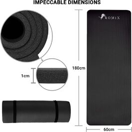 Килимок для йоги ROMIX, 10 мм, чорний, антиковзкий, екологічний, з сумкою та ременем, преміум-якість, нетоксичний, для фітнесу, пілатесу, занять спортом та подорожей
