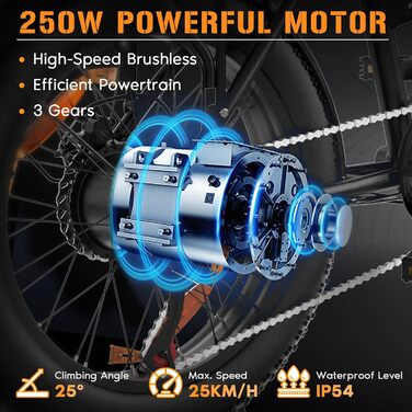 Електровелосипед EG10 для чоловіків, 20x4.0 дюймів, 250Вт, 7-швидкостей, LCD-дисплей, до 90 км пробігу, 25 км/год