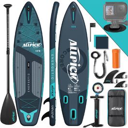Надувний SUP Борд ALLPICK Premium: Комплект для SUP-бордингу з аксесуарами, тримачем для камери, регульованим веслом, 180 кг, преміум-зелений