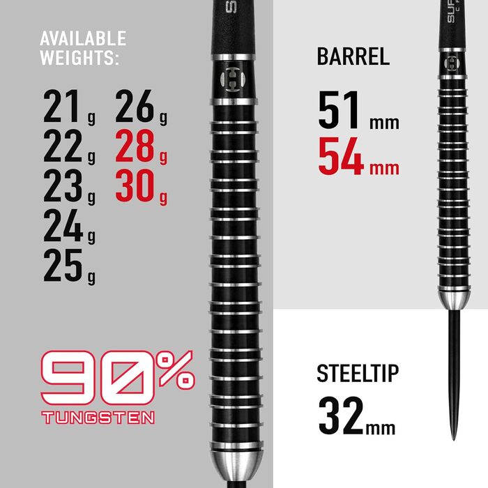 Дротики Harrows SUPERGRIP Ultra 90% вольфрам 26 г з карбоновими хвостовиками, оперенням та кейсом для подорожей