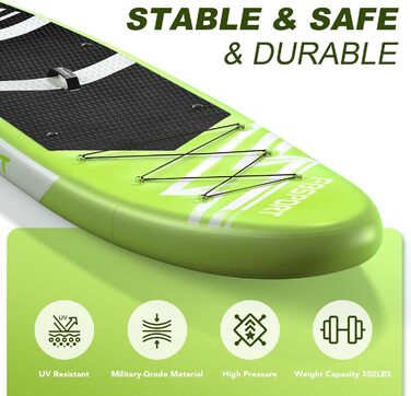 Надувне SUP Board FBSPORT для Stand-Up Paddling з регульованим алюмінієвим веслом та насосом, 15 см товщина, комплект FruitGreen