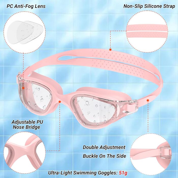 Окуляри для плавання Schwibrille HD з антизапітним покриттям, UV-захистом, герметичні, зручні - для дорослих, для басейну та відкритої води (Розмір M, Колір Gouache)