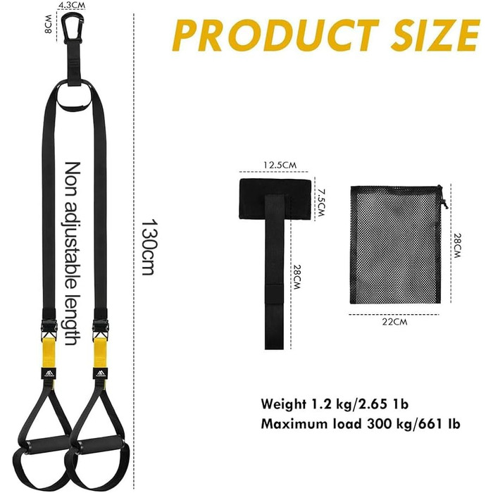 Тренажер Sling Trainer для всього тіла, підвісний тренажер для дому, комплект Suspension Trainer, для силових тренувань, домашні та вуличні тренування, чорно-жовтий