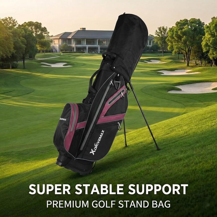 Легкий гольф-мішок Standbag з 8 відділеннями для чоловіків та жінок, преміум-якість, з дощовим чохлом, кишенькою для охолодження та комплектом аксесуарів (червоний/Ausflug, однотонний (Getaway Solids))