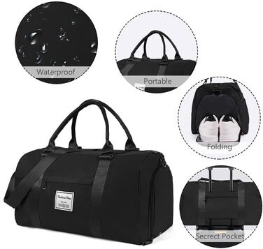 Спортивна сумка Flintronic, дорожня сумка, сумка-мішок з відділенням для взуття та мокрих речей, водонепроникна, для подорожей та спорту, чорна