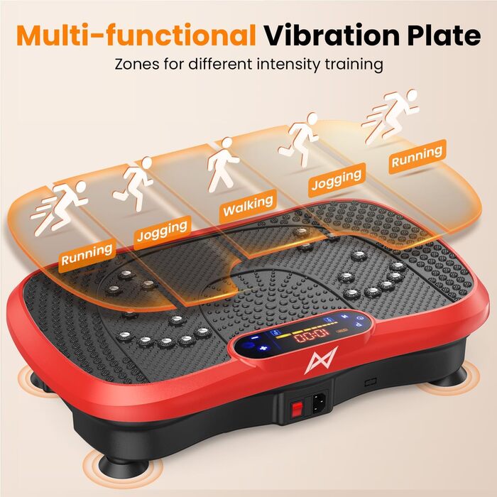 Вібраційна платформа AXV - Тест-переможець 2025, для дому, 120 рівнів, 5 режимів, 150 кг, Bluetooth, для всього тіла, схуднення, спалювання жиру (Червона)