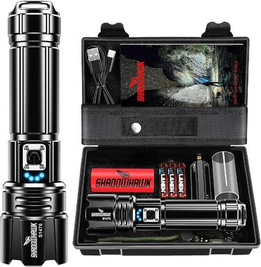 Ліхтар Shadowhawk 500000 Люмен: Тактичний ліхтар XHP70.2, USB, IP67, 5 режимів, з чохлом, чорний
