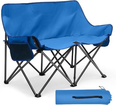 Складне крісло-диван для кемпінгу Sunula на 2 особи - портативне крісло з підлокітниками та сумкою, ідеально для пікніків, кемпінгу, саду, балкону, намету та риболовлі. Синій, 110 см