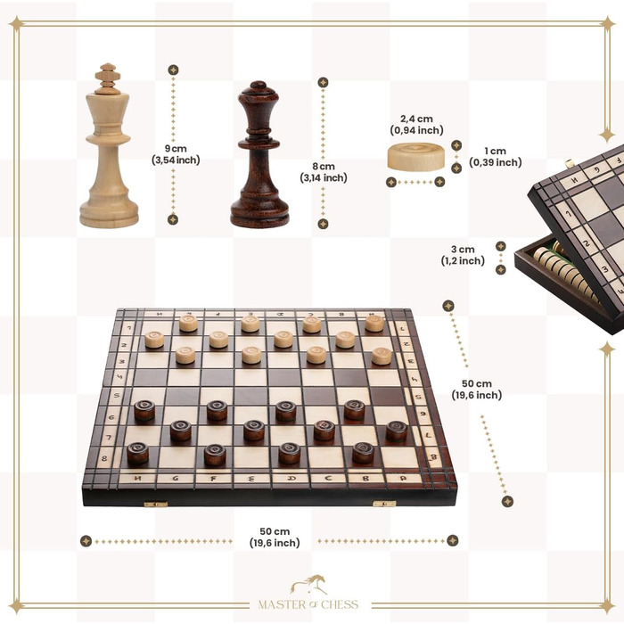 Професійний шаховий турнірний набір Master of Chess №5 з дерева, делюкс-шахи з великими металевими фігурами та шашками для дітей і дорослих