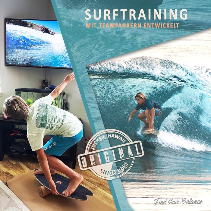Балансборд JUCKER HAWAII Trick & Surf з натурального дерева, нековзка поверхня, набір Wave з корковим роликом і подушкою