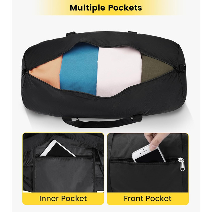 Спортивна сумка для подорожей Vorspack 28 дюймів, водонепроникна дорожня сумка-вікенд з внутрішньою кишенею для чоловіків та жінок, чорна