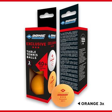 М'яч для настільного тенісу Donic-Schildkröt Exclusive 3 зірки, поліуретан 40+ якість, для тренувань та розваг, білий, помаранчевий або кольоровий мікс, 6/3 шт.