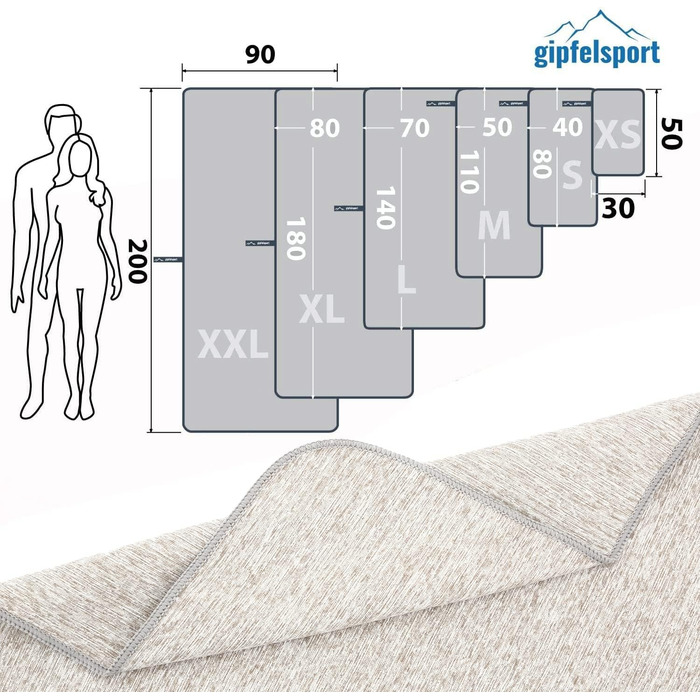 Набір мікрофібрових рушників Gipfelsport – для сауни, фітнесу, спорту та пляжу | 8 розмірів, 13 кольорів (світло-сірий, 4: L(140x70))