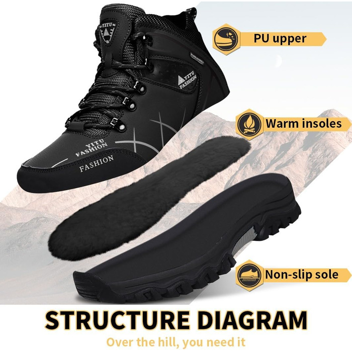 Чоловічі трекінгові черевики Littleplum: зручні, дихаючі, з теплою підкладкою, антиковзаючі, високі, спортивні, чорні, 40 EU