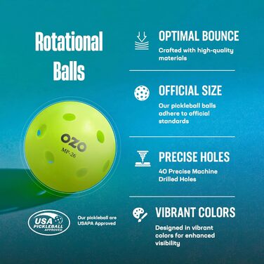 Набір для піклболу OZO з м'ячами для залу Rotational Green Indoor 36