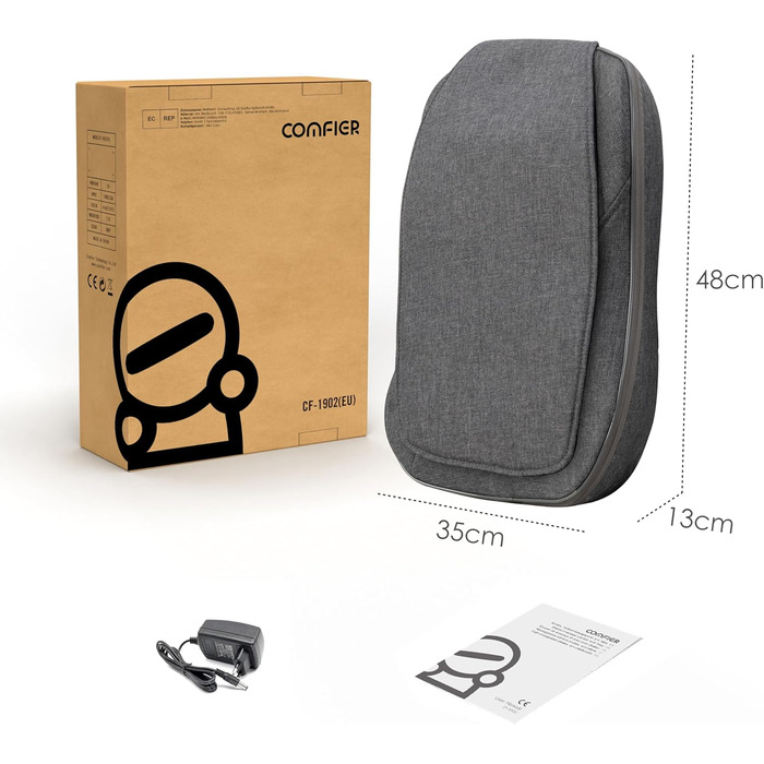 Масажна подушка COMFIER Shiatsu з підігрівом, портативний масажер для спини, стільця, офісу, подарунок для жінок і чоловіків, темно-сіра