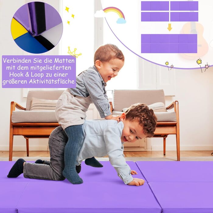 Складаний спортивний мат COSTWAY 180x60x5 см, водостійкий, нековзкий, для гімнастики, йоги та фітнесу, жовтий та рожевий