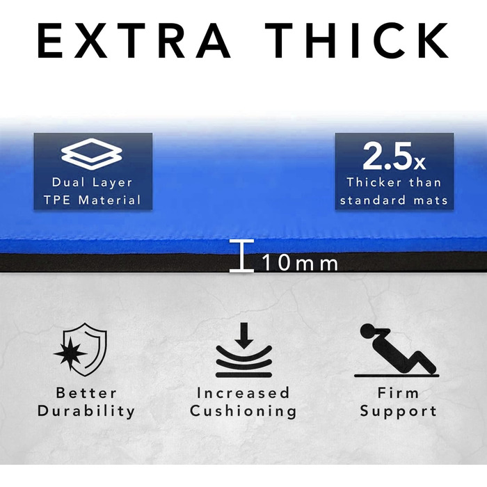 Тренувальний килимок для фітнесу – великий, широкий та товстий (183x80x10 мм) – TPE килимок, неслизький, для дому, HIIT, Pilates, гімнастики, сірий (з принтом)