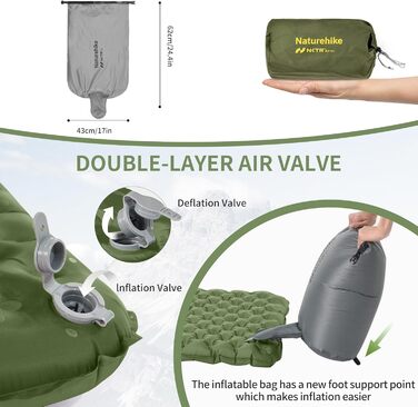 Naturehike IsoMatte Thermal Serie 4.6R - Килимок для кемпінгу Ultralight 4-сезонний (-15°C) Саморозгортання з надувною сумкою, ізольований, високий R-значення, для зими, прямокутний 186*58 см