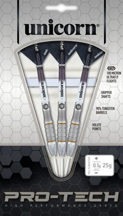 Набір дротиків Unicorn Pro-Tech 90% вольфрам, сталевий наконечник, 27 г, золоті акценти