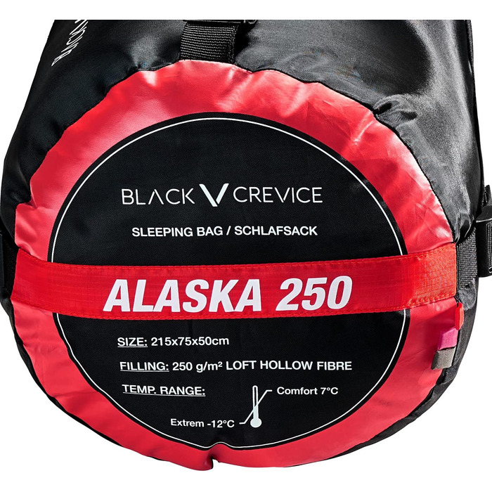 Сплячий мішок Black Crevice Alaska 250 I - червоний, 215 см | Сплячі мішки для кемпінгу | З чохлом | Дихаючий та водонепроникний