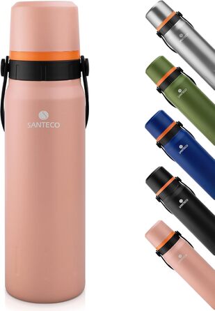 Термос SANTECO 1,2 л з нержавіючої сталі, ізольований, герметичний, з чашкою для напоїв, BPA-free, для кави і чаю, для дітей, спорту, школи, зберігає холод 24 год, тепло 12 год