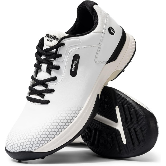 Гольф-взуття FitVille для чоловіків з широкою стопою, сірі та білі, розмір 40-49, X-широкі, дихаючі, на шнурівці