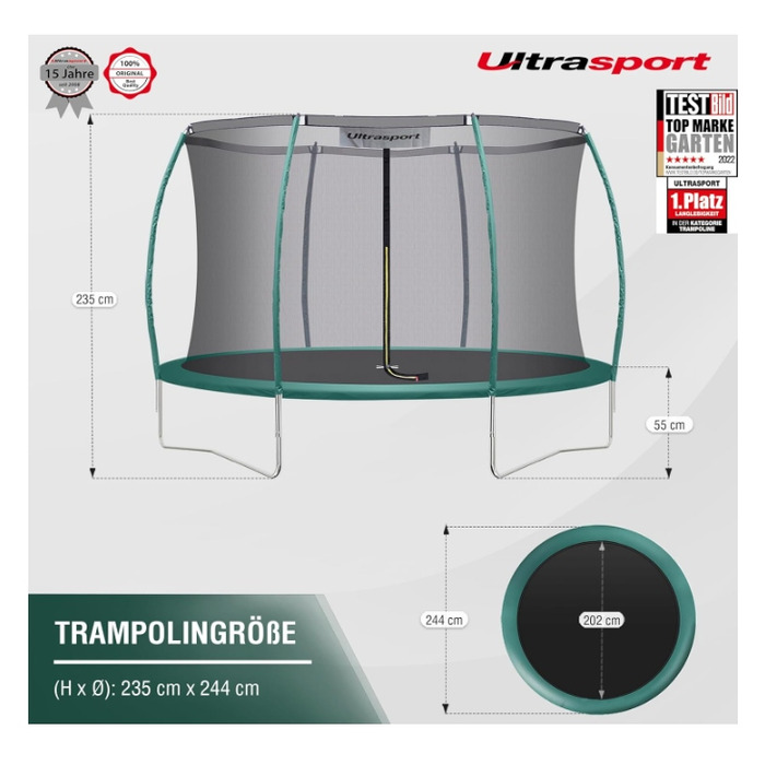 Садовий батут Ultrasport 244 см із захисною сіткою