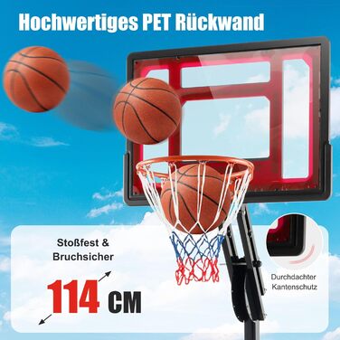 Баскетбольний кошик GOPLUS вуличний з підставкою, регульована висота 105-260 см, портативний баскетбольний стенд на колесах для дітей та підлітків