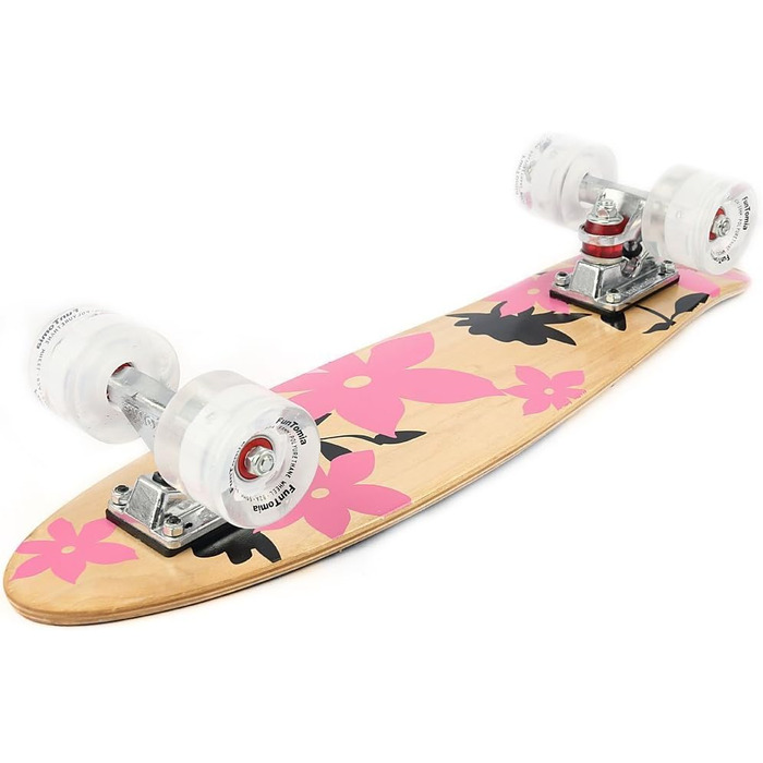 Скейтборд круїзер FunTomia Mini-Board 57см, канадський клен (7 шарів), ABEC-9 підшипники, рожевий з білими LED колесами