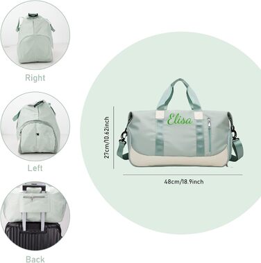Персоналізована спортивна сумка для залу та подорожей з відділеннями для взуття та мокрих речей, жіноча сумка-дафл 35 л (Зелена)