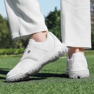 Гольф-взуття чоловіче ULTIANT водонепроникне, без шипів, класичне, зручне, кросівки для гольфу, тренувальне взуття (білий, 47 EU)