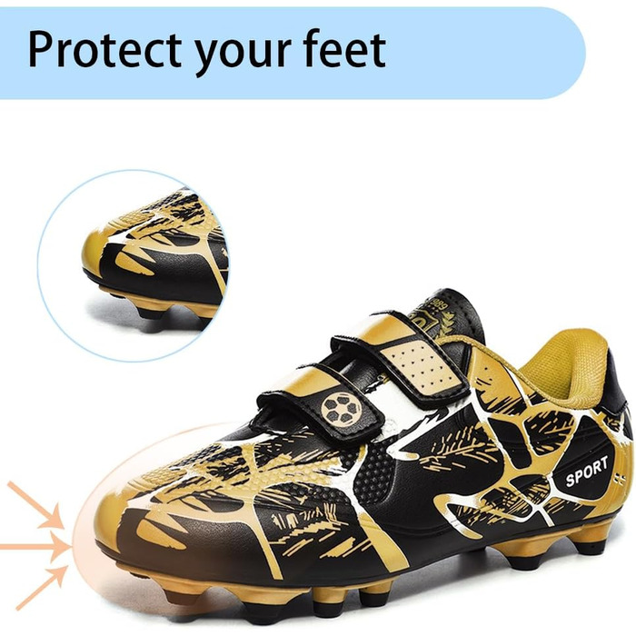 Дитячі футбольні бутси для хлопчиків та дівчаток, бутси для тренувань на штучному газоні, спортивне взуття, шипи, унісекс, 35 EU, чорний/золотий