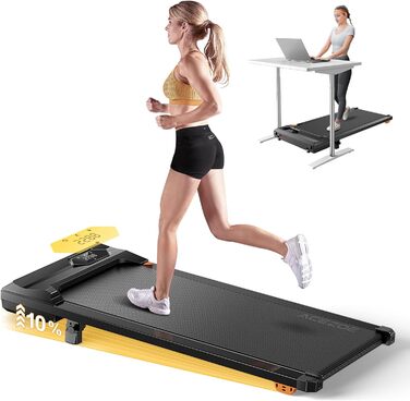 Бігова доріжка для дому, Walking Pad з нахилом до 10%, швидкість 1-6 км/год, тихий 2.5HP мотор, керування через додаток, LED-дисплей, вантажопідйомність до 130 кг, компактний, потрійна амортизація, бігова доріжка для дому/офісу, жовтий