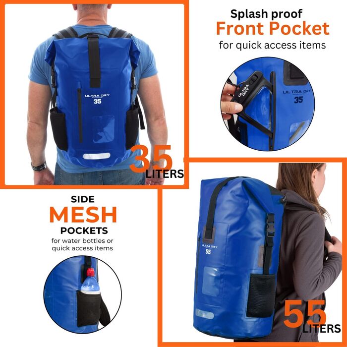 Водонепроникний рюкзак Dry Bag преміум-класу 35/55L, мішок для телефону, ідеальний для водних видів спорту, походів, риболовлі та кемпінгу (Блакитний)
