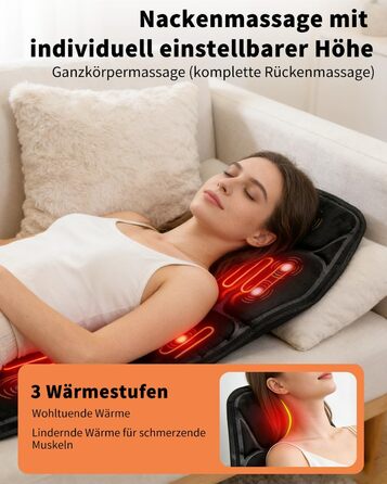 Електрична масажна подушка для спини та шиї з підігрівом та вібрацією. Масажна подушка для крісла, для дому та офісу