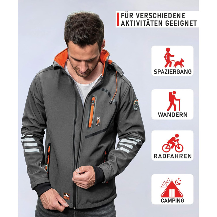Чоловіча куртка Softshell AS301: водонепроникна функціональна куртка для outdoor з флісовою підкладкою, сіро-помаранчева, розмір L
