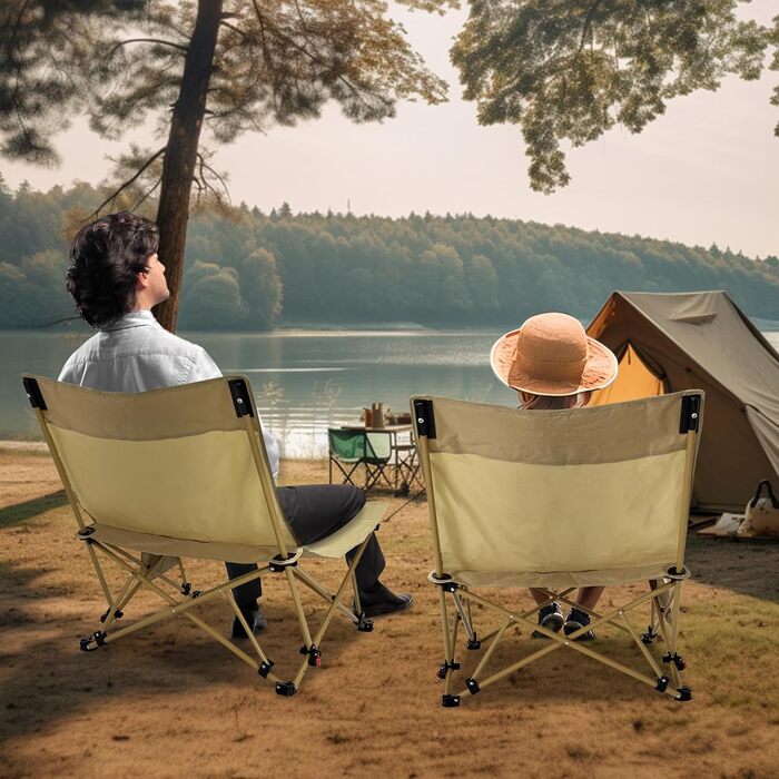 Зручний складаний стілець для кемпінгу та відпочинку на природі (150 кг), легкий, з регулюванням кута нахилу, з сумкою, хакі