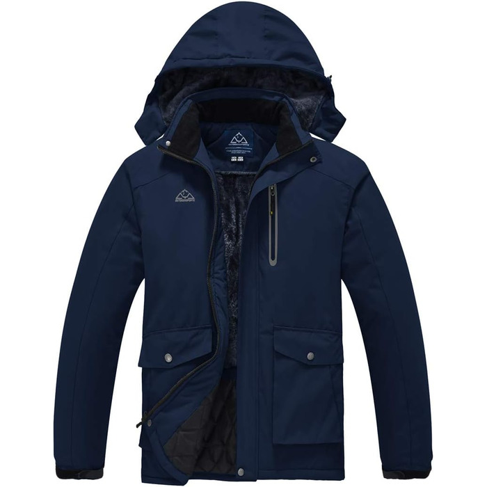 Чоловіча тепла куртка для сноуборду та гірськолижного спорту: флісова, зимова, вітрозахисна, для хайкінгу та активного відпочинку з капюшоном (XL, темно-синій)