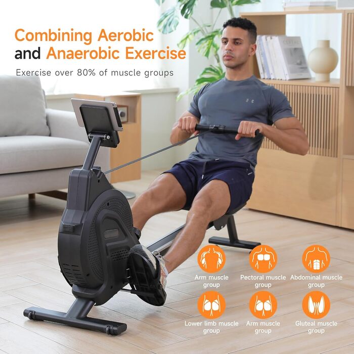 YOLEO Веслувальний тренажер магнітний, тихий для дому, 15 рівнів опору, LCD-дисплей, чорний та білий