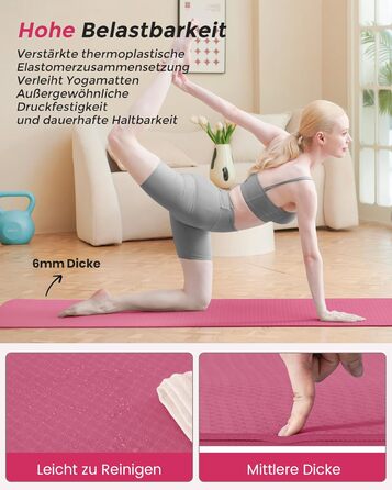 Килимок для йоги та пілатеса Narwhal з екологічного TPE, протиковзкий фітнес-мат для тренувань зі стрічкою для перенесення (Слива, 183 x 61 x 0.6 см)