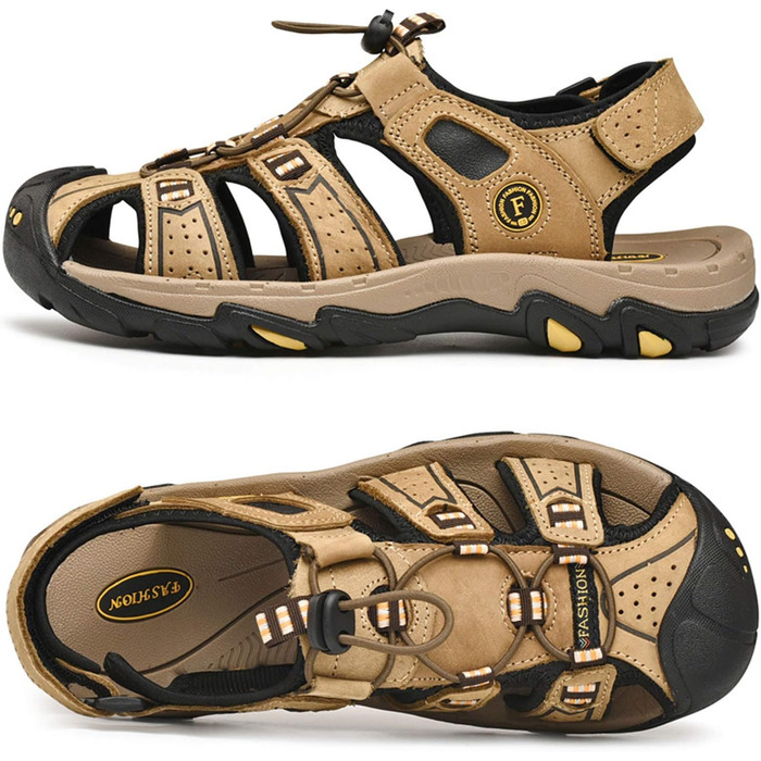 Чоловічі трекінгові сандалі LVPTSH: шкіряні літні кросівки для активного відпочинку та прогулянок, 44 EU, світло-коричневі