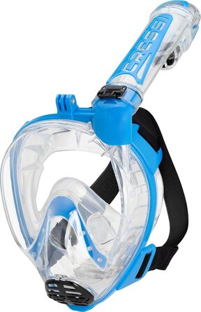 CRESSI Duke Action Full Face - Повнолицева маска для снорклінгу, захист від CO2, тримач для екшн-камери, силікон, S/M (Клар/Синій)